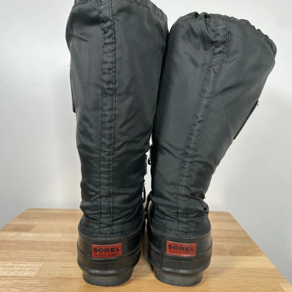Vintage Black Sorel Snowlion Winter Boots Waterproof Nylon Rubber Canada Women 9 - Picture 4 of 11